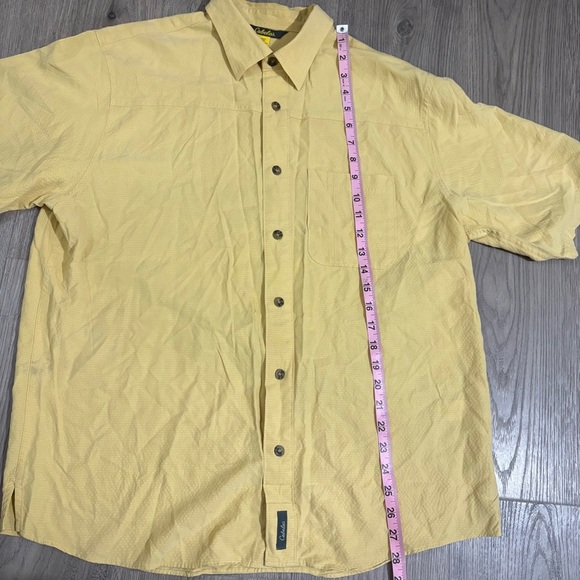 Cabelas Mens LYellow Short Sleeve Button Down Shirt Lightweight Preppy Outdoor - Picture 6 of 9